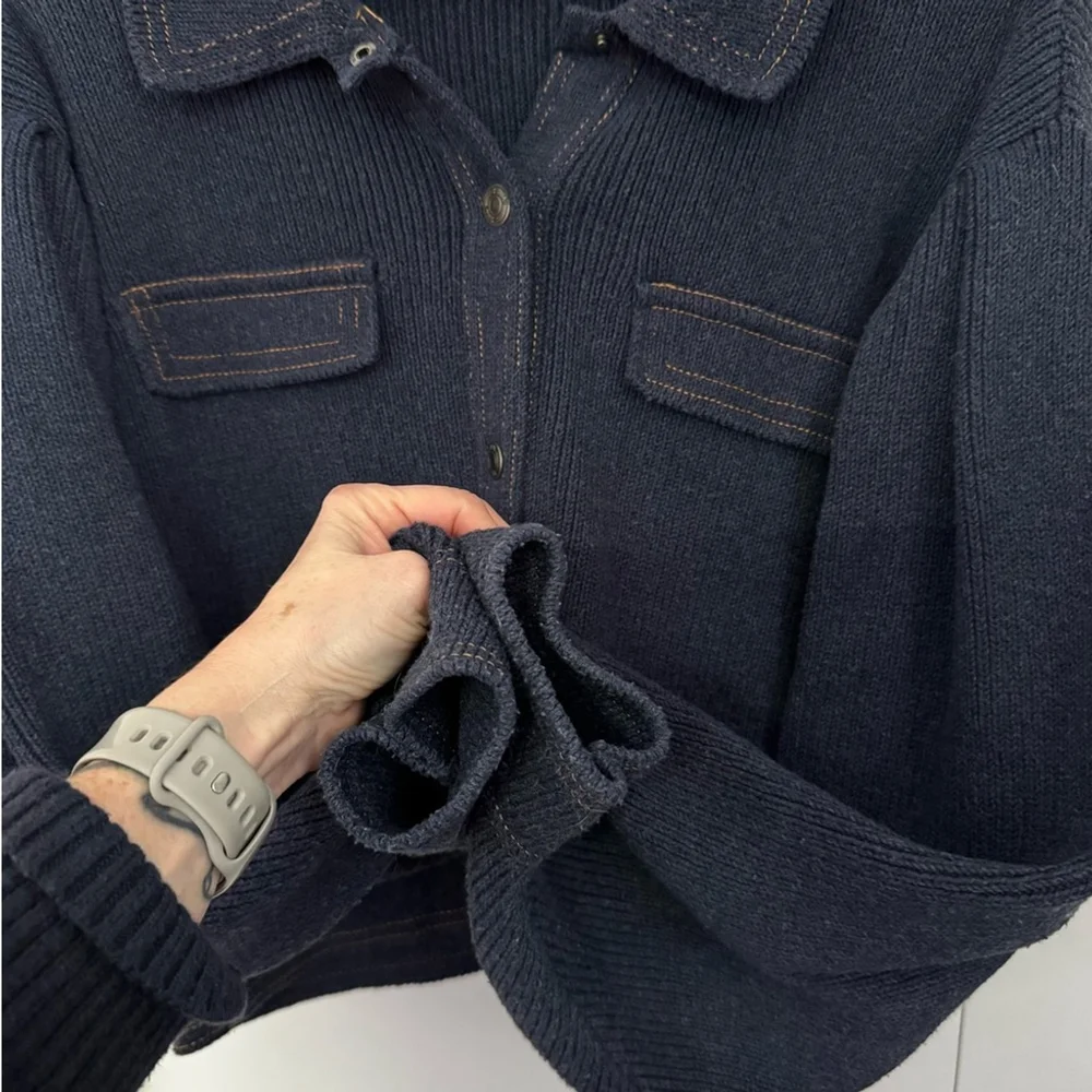 Zara Heavy Knit Cropped Jacket | Quiet Luxury Navy - Picture 7 of 11